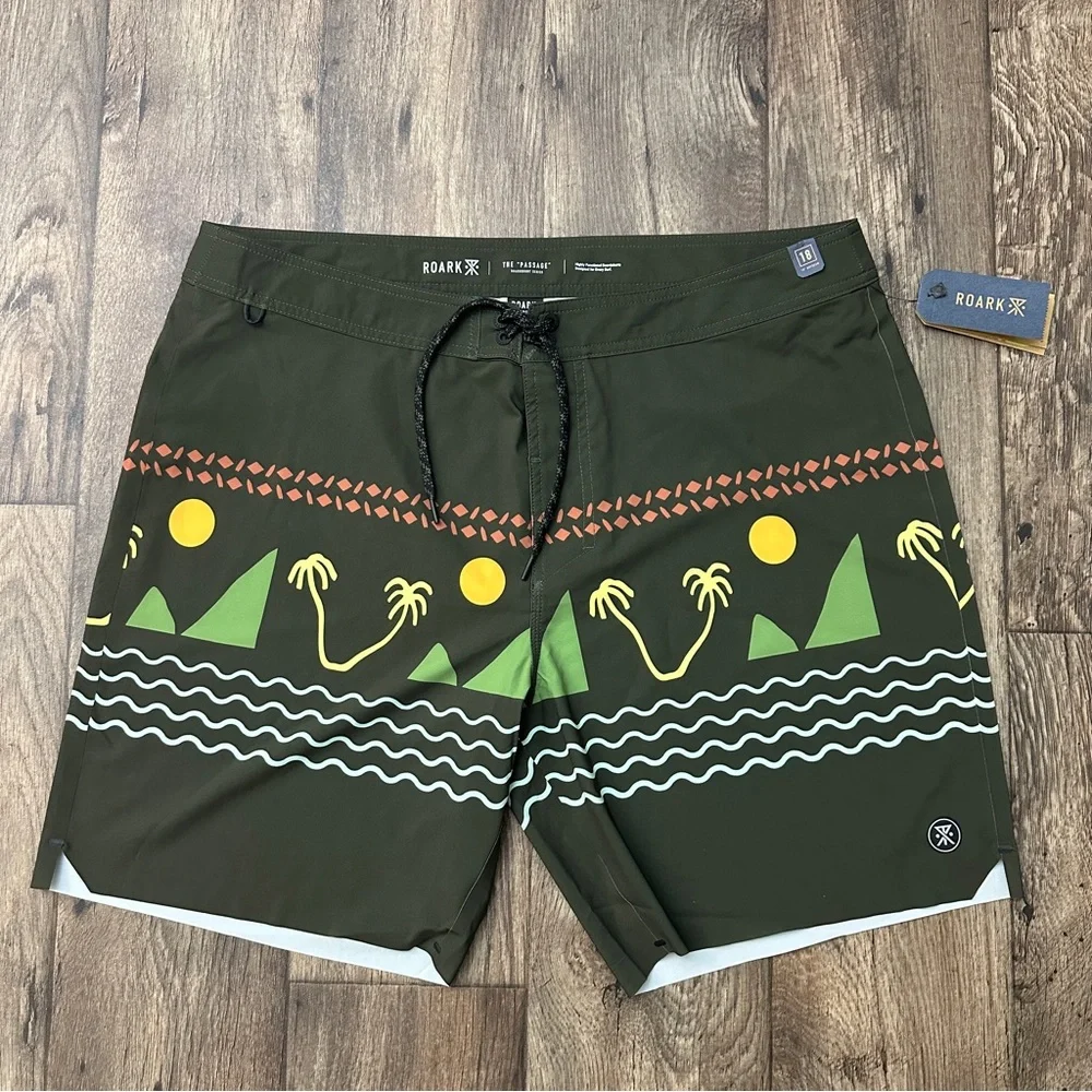 Roark Passage Primo 18” Island Time Boardshorts Surf Men’s Size 38 Dark Military